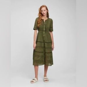 Lace button front midi dress green xs